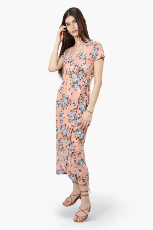 International INC Company Floral Crossover Maxi Dress - Peach sold by Fairweather
