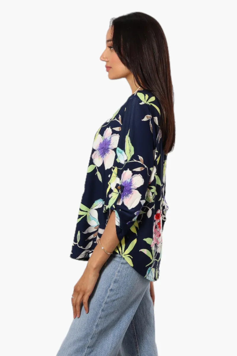 Beechers Brook Floral Roll Up Sleeve Necklace Blouse - Navy sold by Fairweather product image thumbnail 3