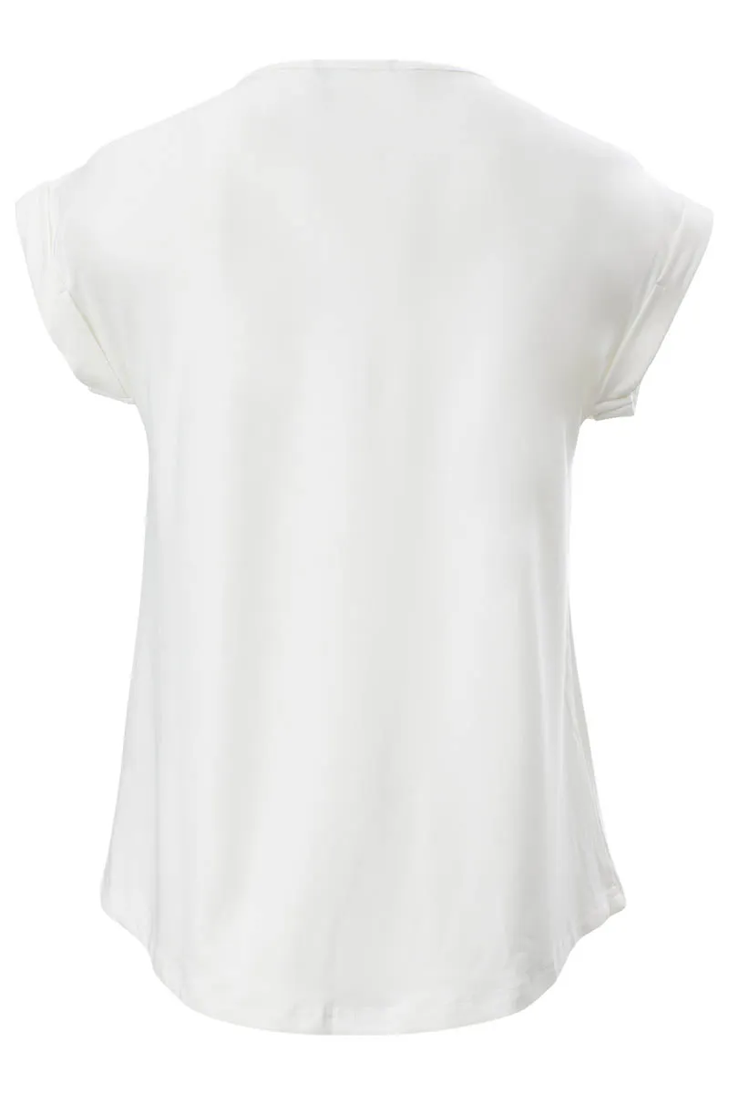 Solid Zip Shoulder Cap Sleeve Tee - White sold by Fairweather product image thumbnail 3
