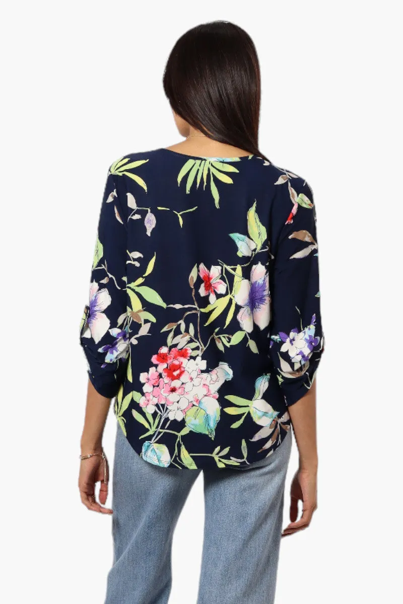 Beechers Brook Floral Roll Up Sleeve Necklace Blouse - Navy sold by Fairweather product image thumbnail 4