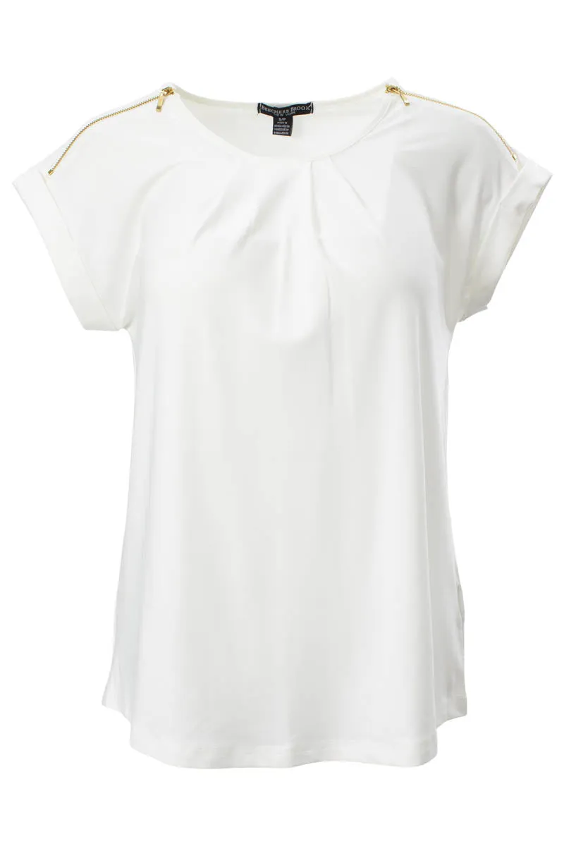 Solid Zip Shoulder Cap Sleeve Tee - White sold by Fairweather