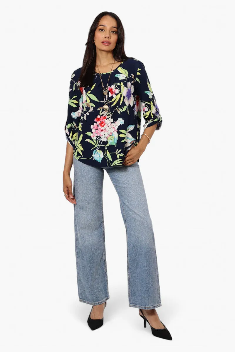 Beechers Brook Floral Roll Up Sleeve Necklace Blouse - Navy sold by Fairweather product image thumbnail 2