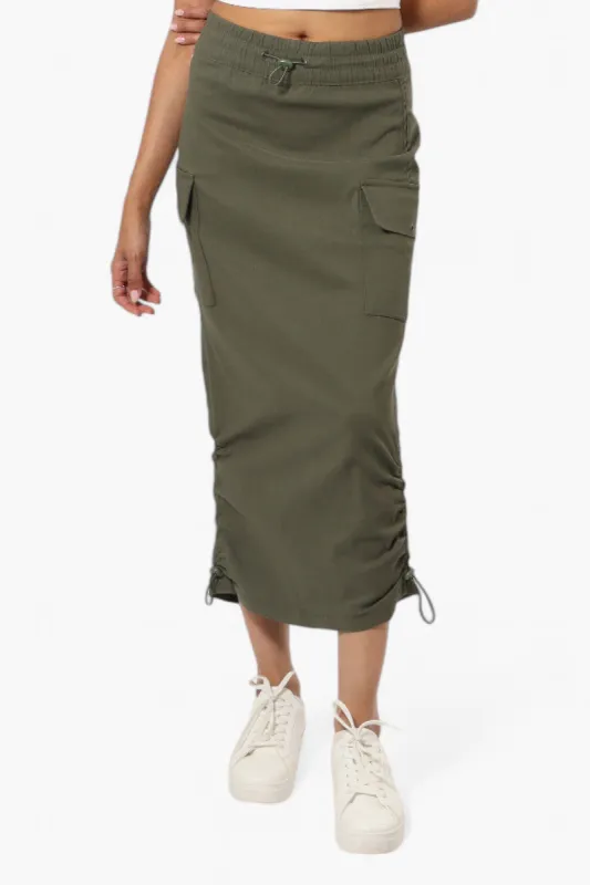 Urbanology Solid Cargo Pocket Midi Skirt - Green sold by Fairweather