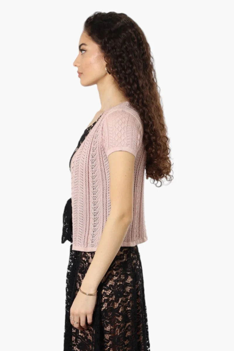 Impress Cap Sleeve Crochet Shrug Cardigan - Pink sold by Fairweather product image thumbnail 3