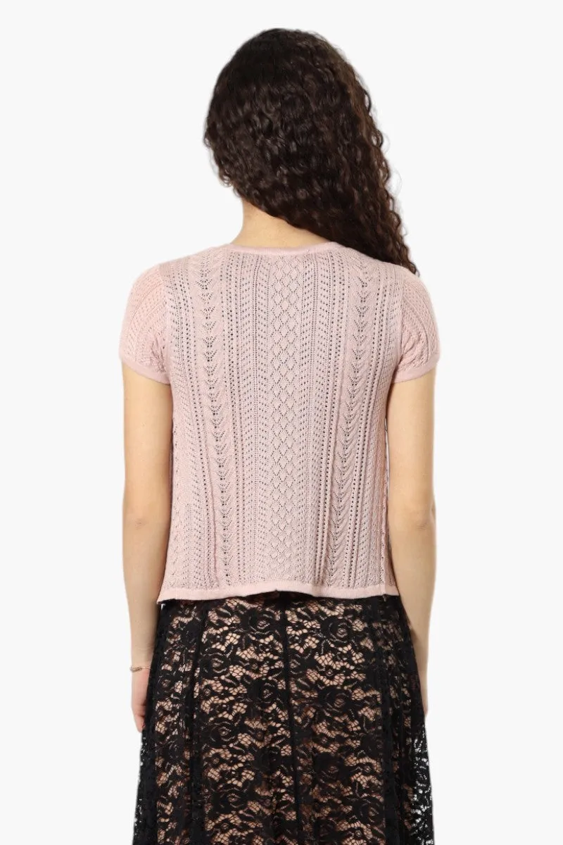 Impress Cap Sleeve Crochet Shrug Cardigan - Pink sold by Fairweather product image thumbnail 4
