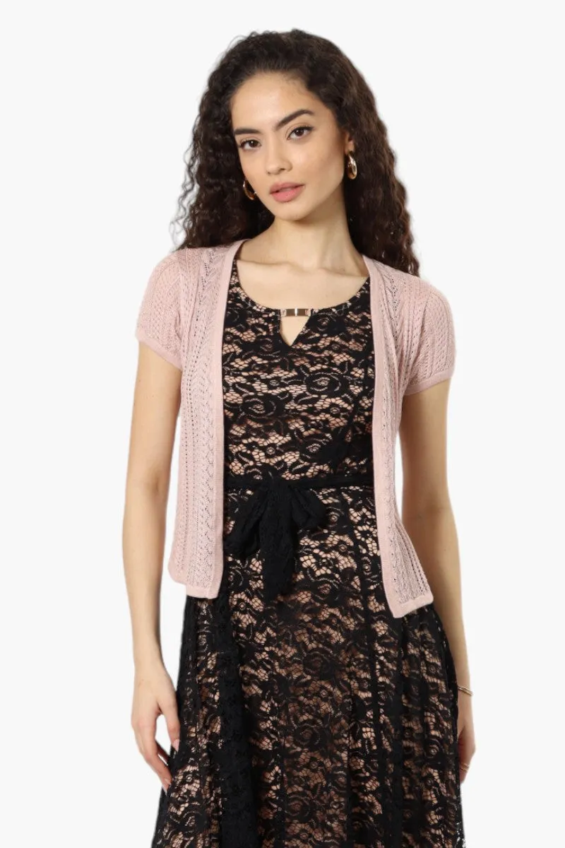 Impress Cap Sleeve Crochet Shrug Cardigan - Pink sold by Fairweather
