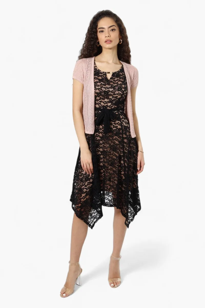 Impress Cap Sleeve Crochet Shrug Cardigan - Pink sold by Fairweather product image thumbnail 2