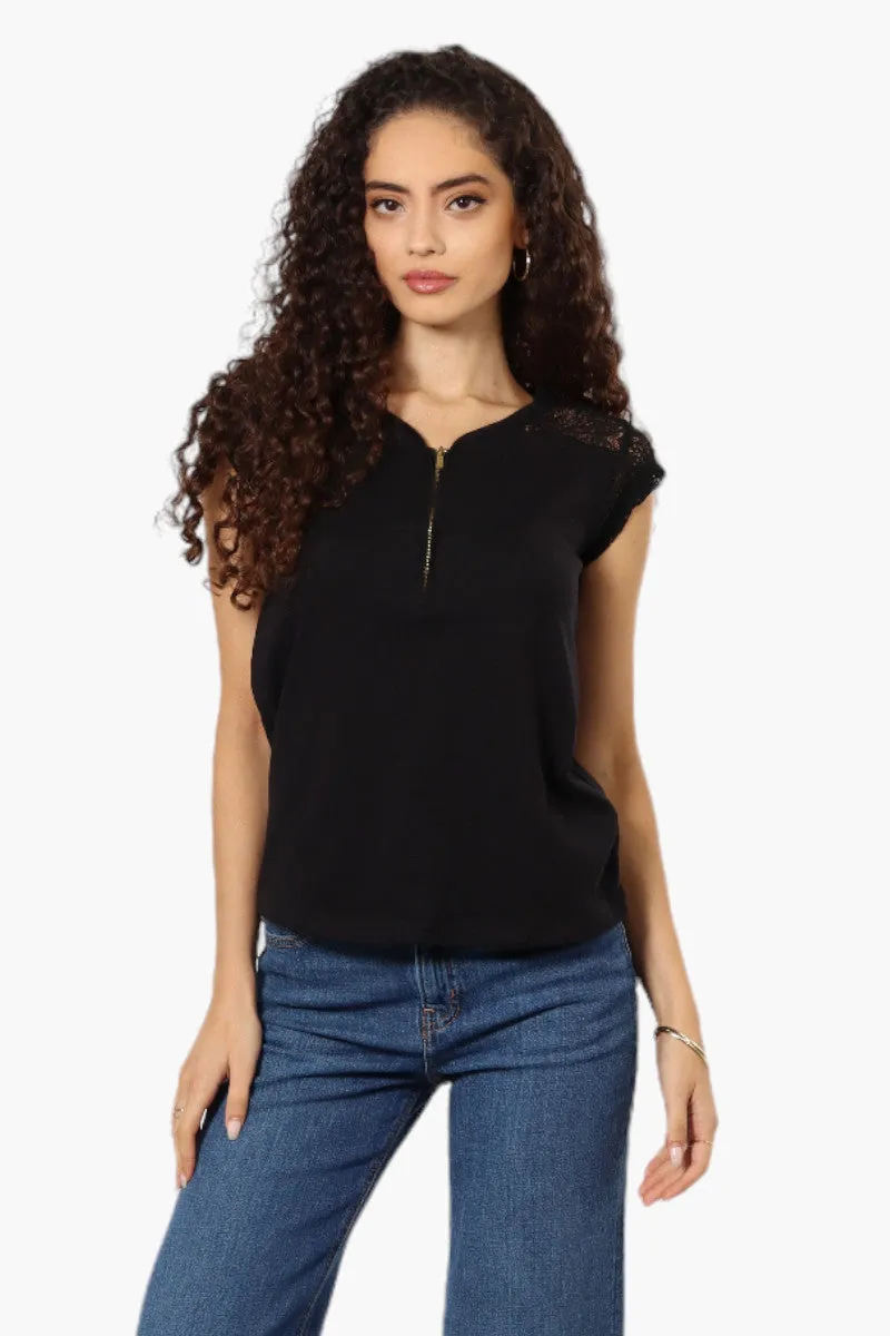 Majora Half Zip Lace Shoulder Tee - Black sold by Fairweather