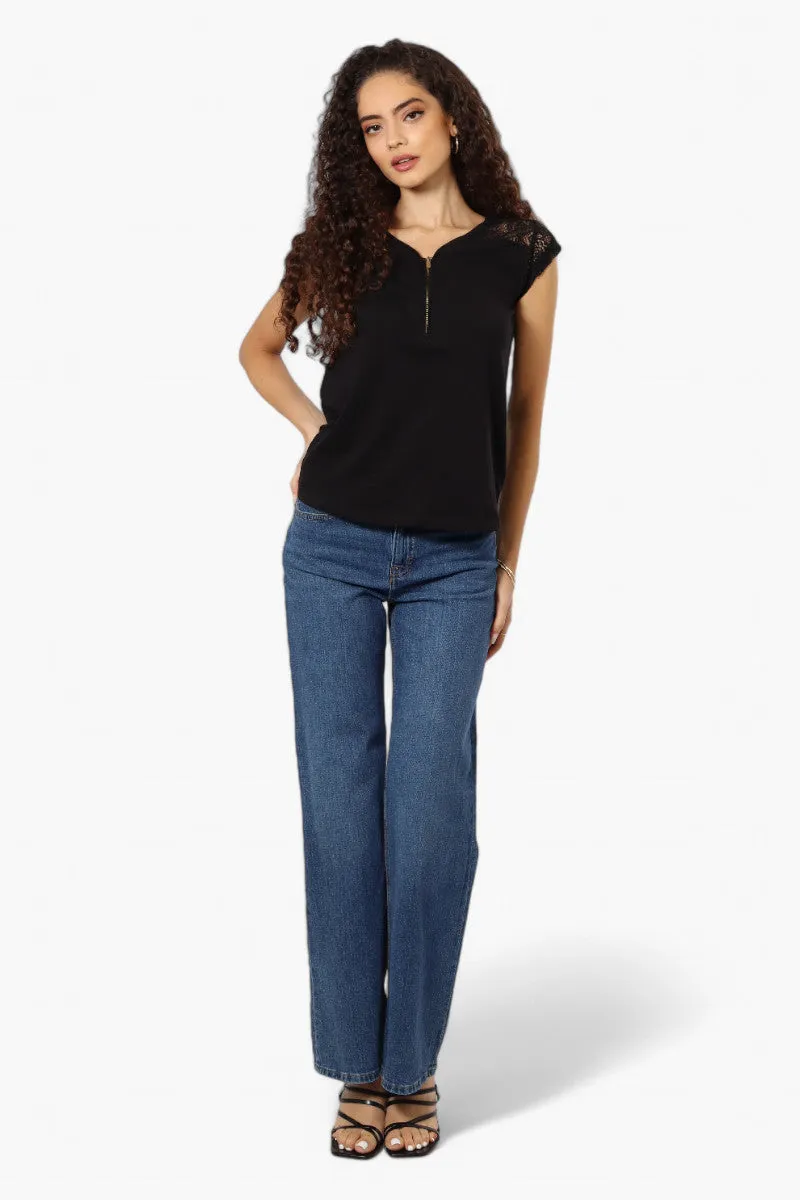 Majora Half Zip Lace Shoulder Tee - Black sold by Fairweather product image thumbnail 2