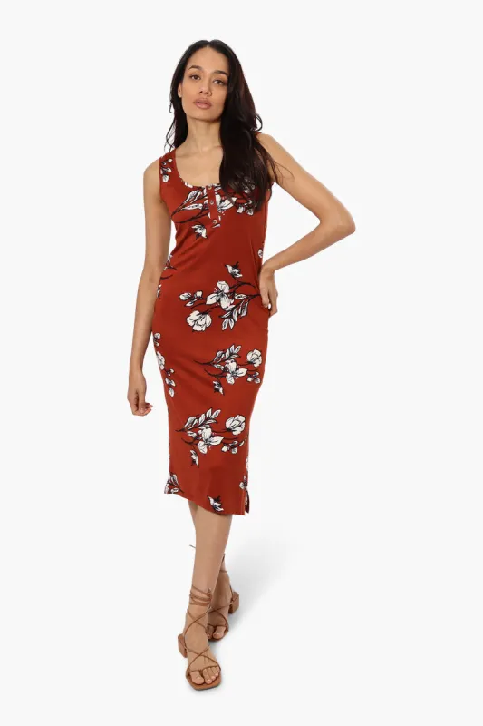 Majora Floral Henley Midi Dress - Rust sold by Fairweather