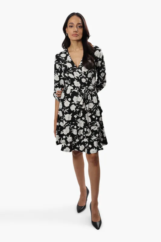 International INC Company Belted Floral Crossover Day Dress - Black sold by Fairweather