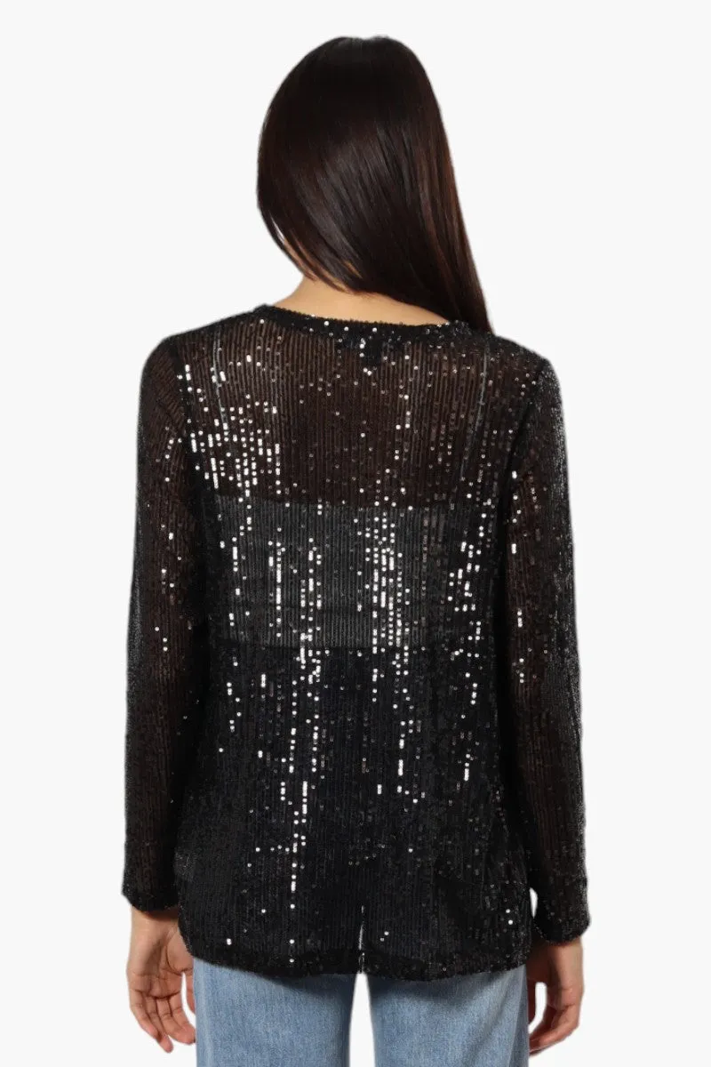 Limite Long Sleeve Sequin Wrap Cardigan - Black sold by Fairweather product image thumbnail 4