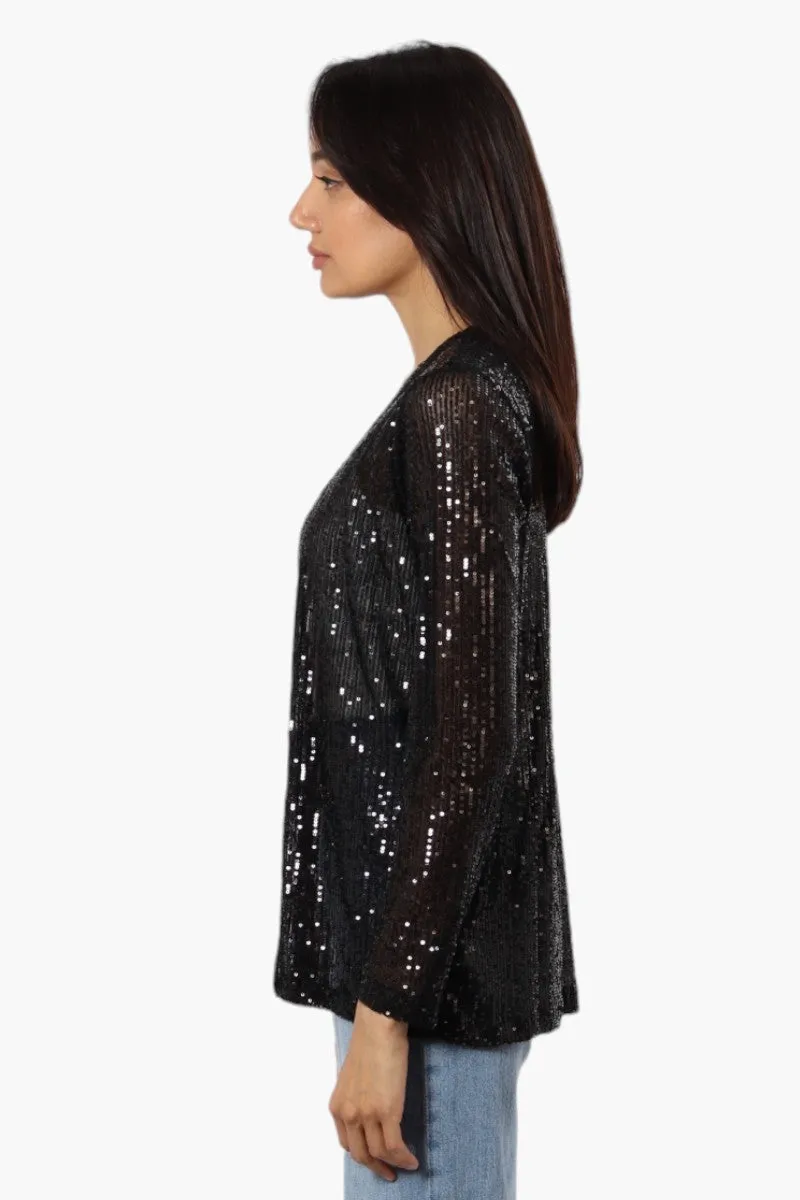 Limite Long Sleeve Sequin Wrap Cardigan - Black sold by Fairweather product image thumbnail 3
