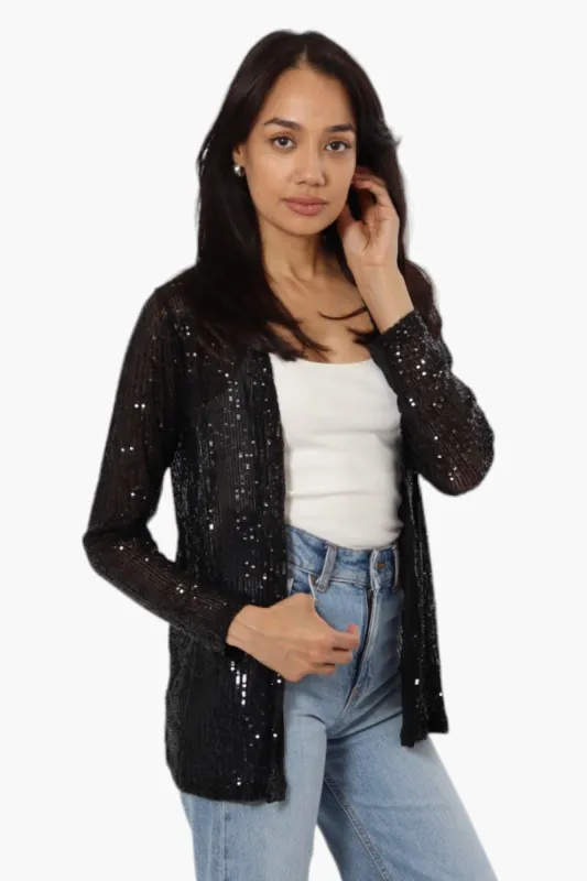 Limite Long Sleeve Sequin Wrap Cardigan - Black sold by Fairweather
