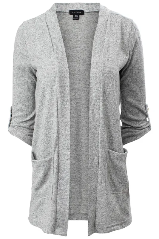 Majora Roll Up Sleeve Open Front Cardigan - Grey sold by Fairweather