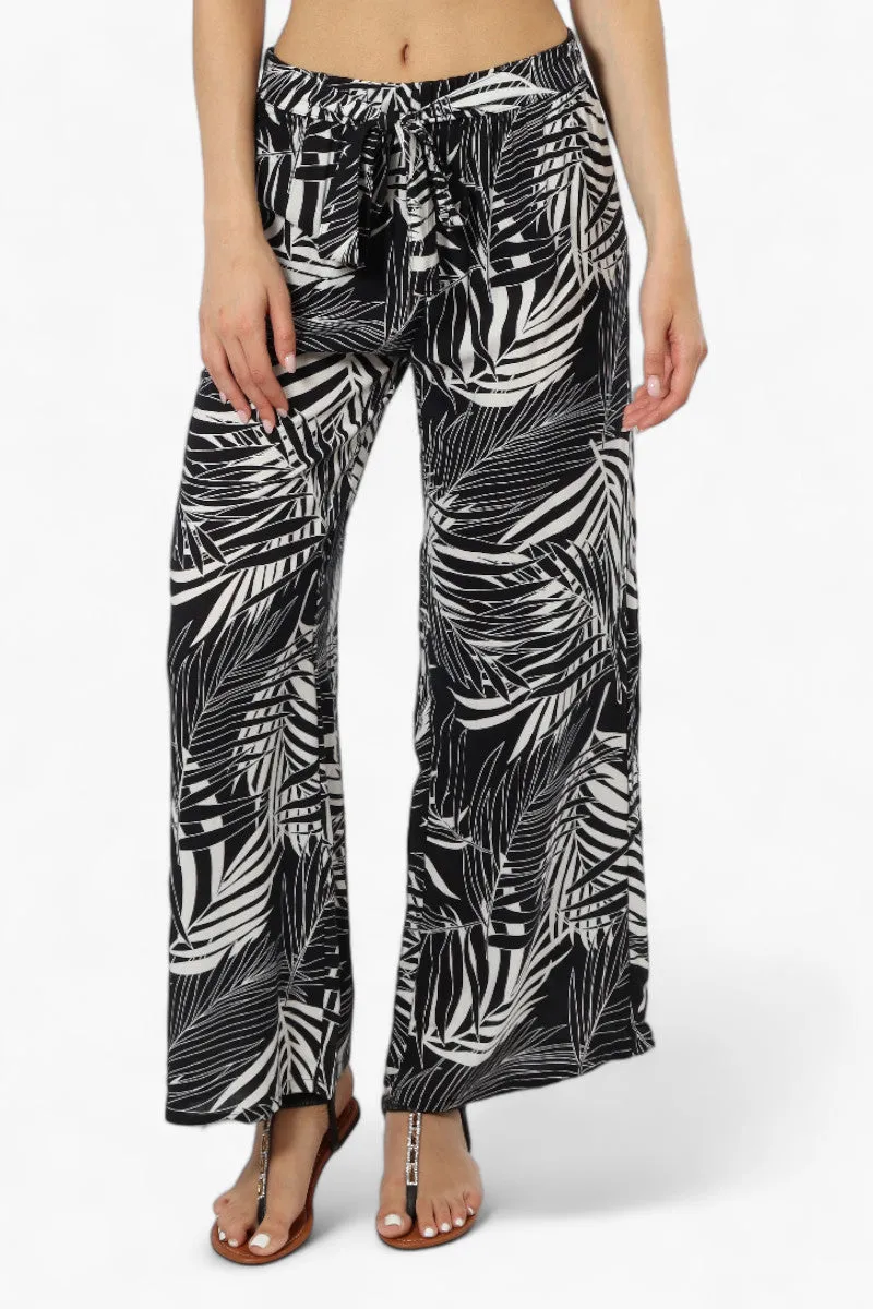 Beechers Brook Leaf Pattern Belted Palazzo Pants - Black sold by Fairweather