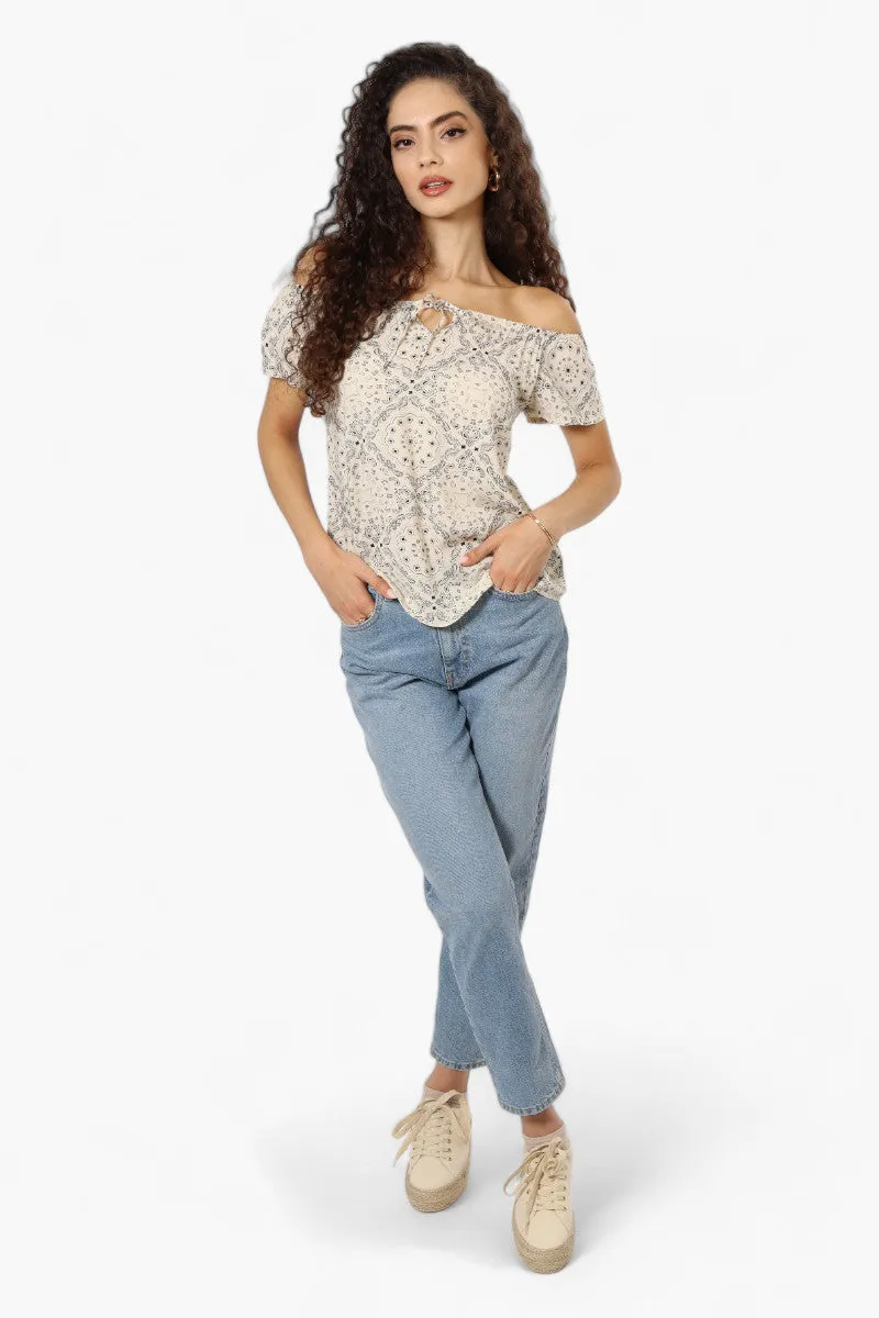 Majora Patterned Off Shoulder Flutter Blouse - Beige sold by Fairweather product image thumbnail 2