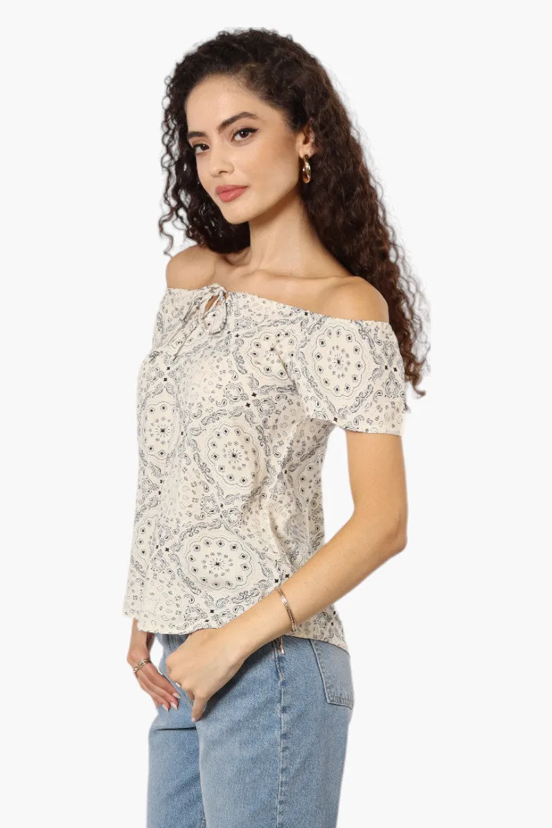 Majora Patterned Off Shoulder Flutter Blouse - Beige sold by Fairweather product image thumbnail 3