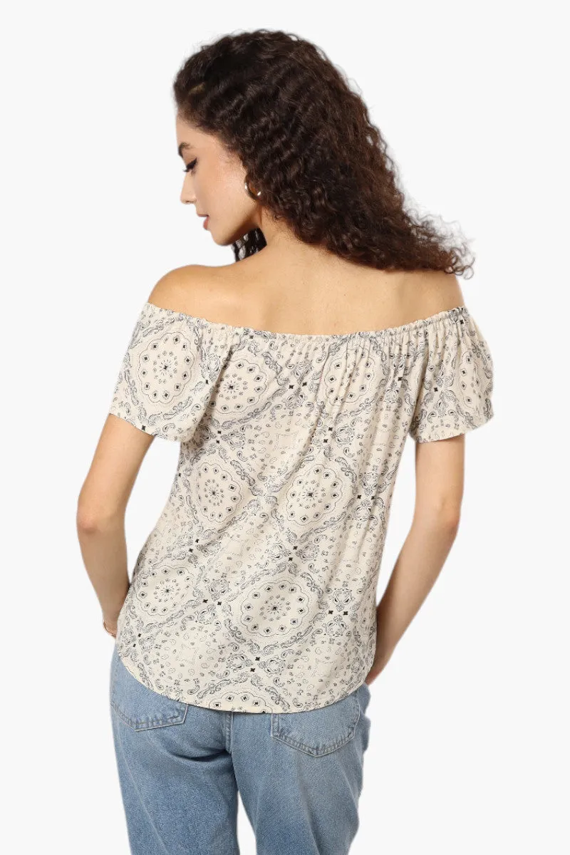 Majora Patterned Off Shoulder Flutter Blouse - Beige sold by Fairweather product image thumbnail 4