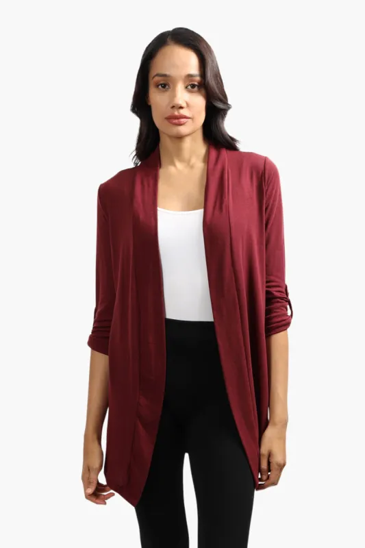Majora Roll Up Sleeve Open Front Cardigan - Burgundy sold by Fairweather