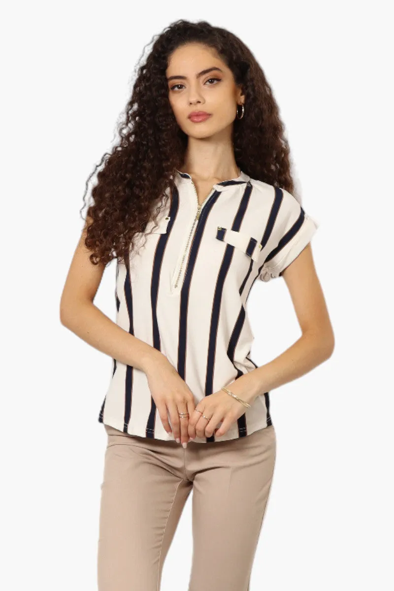 Beechers Brook Striped Half Zip Shirt - Cream sold by Fairweather