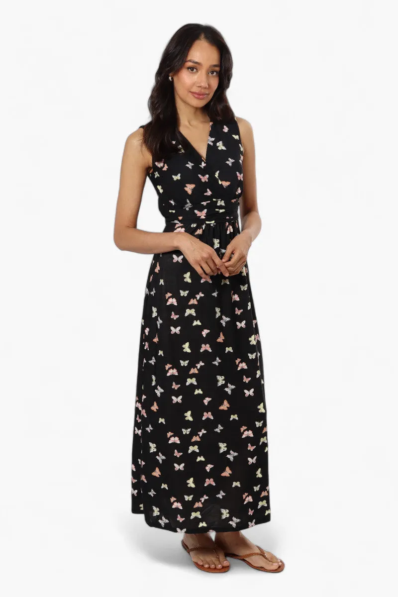 Beechers Brook Butterfly Pattern Belted Crossover Maxi Dress - Black sold by Fairweather product image thumbnail 2