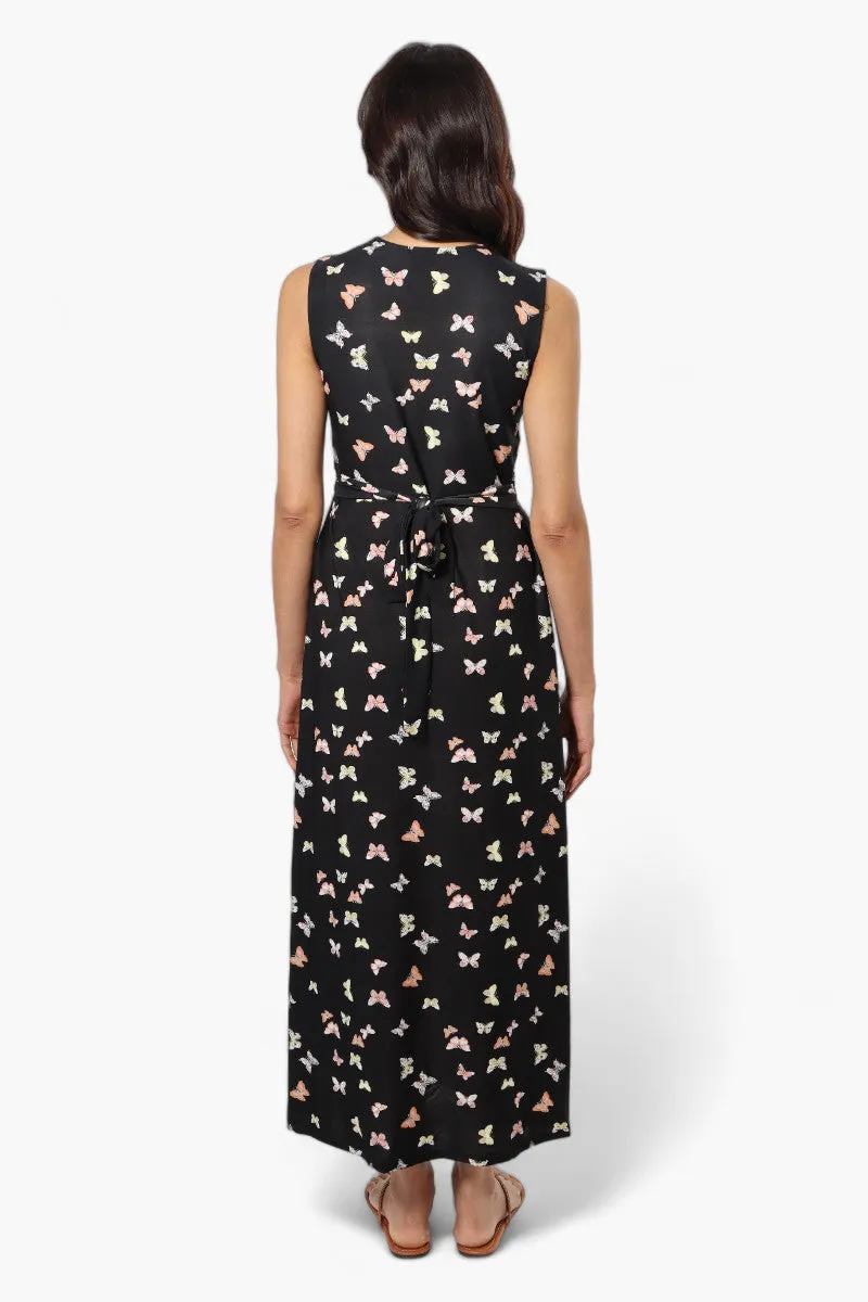 Beechers Brook Butterfly Pattern Belted Crossover Maxi Dress - Black sold by Fairweather product image thumbnail 4