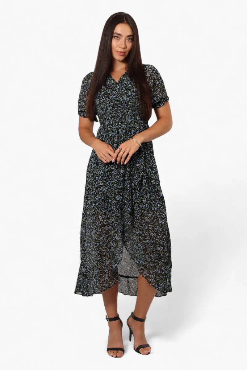 Limite Floral Crossover Chiffon Maxi Dress - Black sold by Fairweather