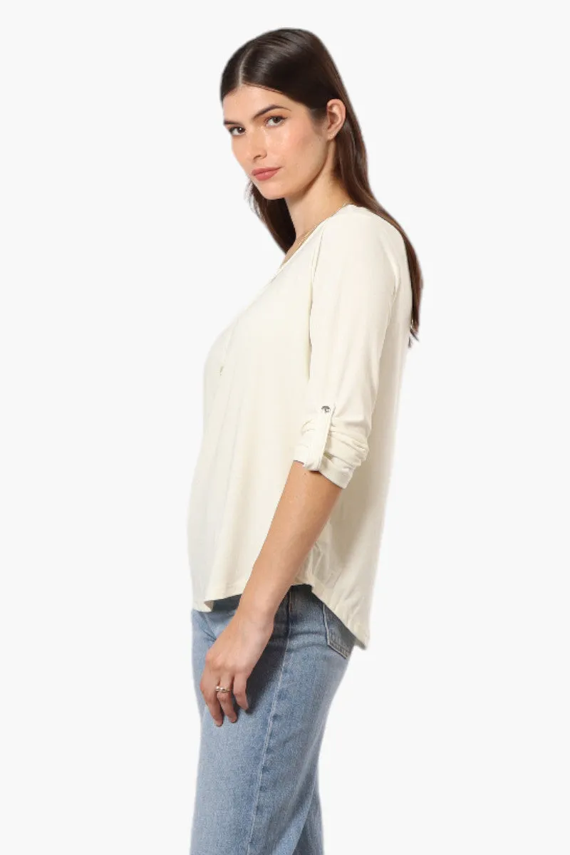 Beechers Brook Solid Roll Up Sleeve Necklace Blouse - Cream sold by Fairweather product image thumbnail 3