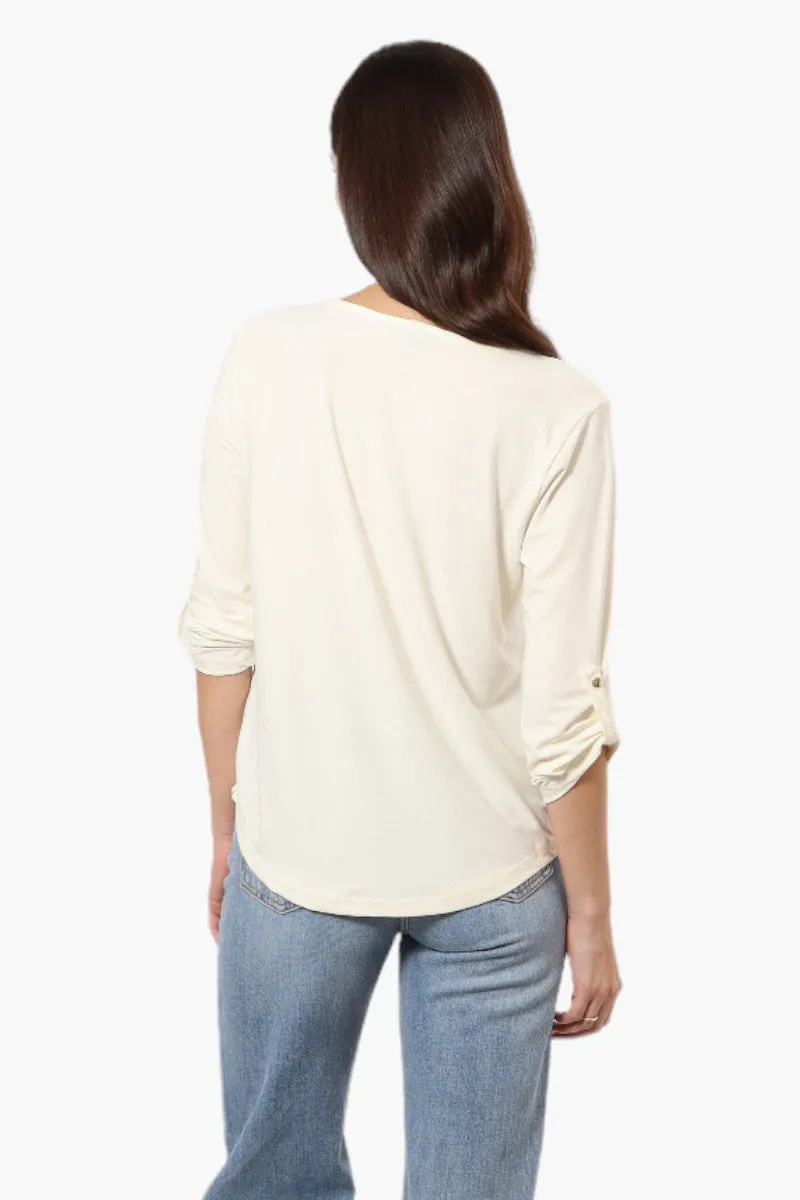 Beechers Brook Solid Roll Up Sleeve Necklace Blouse - Cream sold by Fairweather product image thumbnail 4