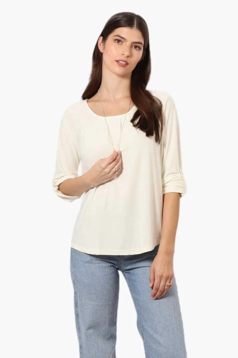 Beechers Brook Solid Roll Up Sleeve Necklace Blouse - Cream sold by Fairweather