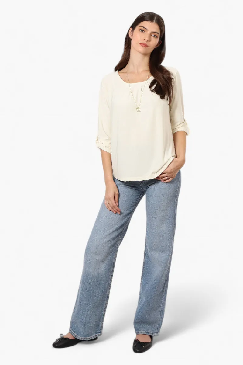 Beechers Brook Solid Roll Up Sleeve Necklace Blouse - Cream sold by Fairweather product image thumbnail 2
