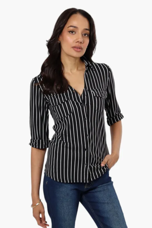Urbanology Striped Flap Pocket Button Down Shirt - Black sold by Fairweather