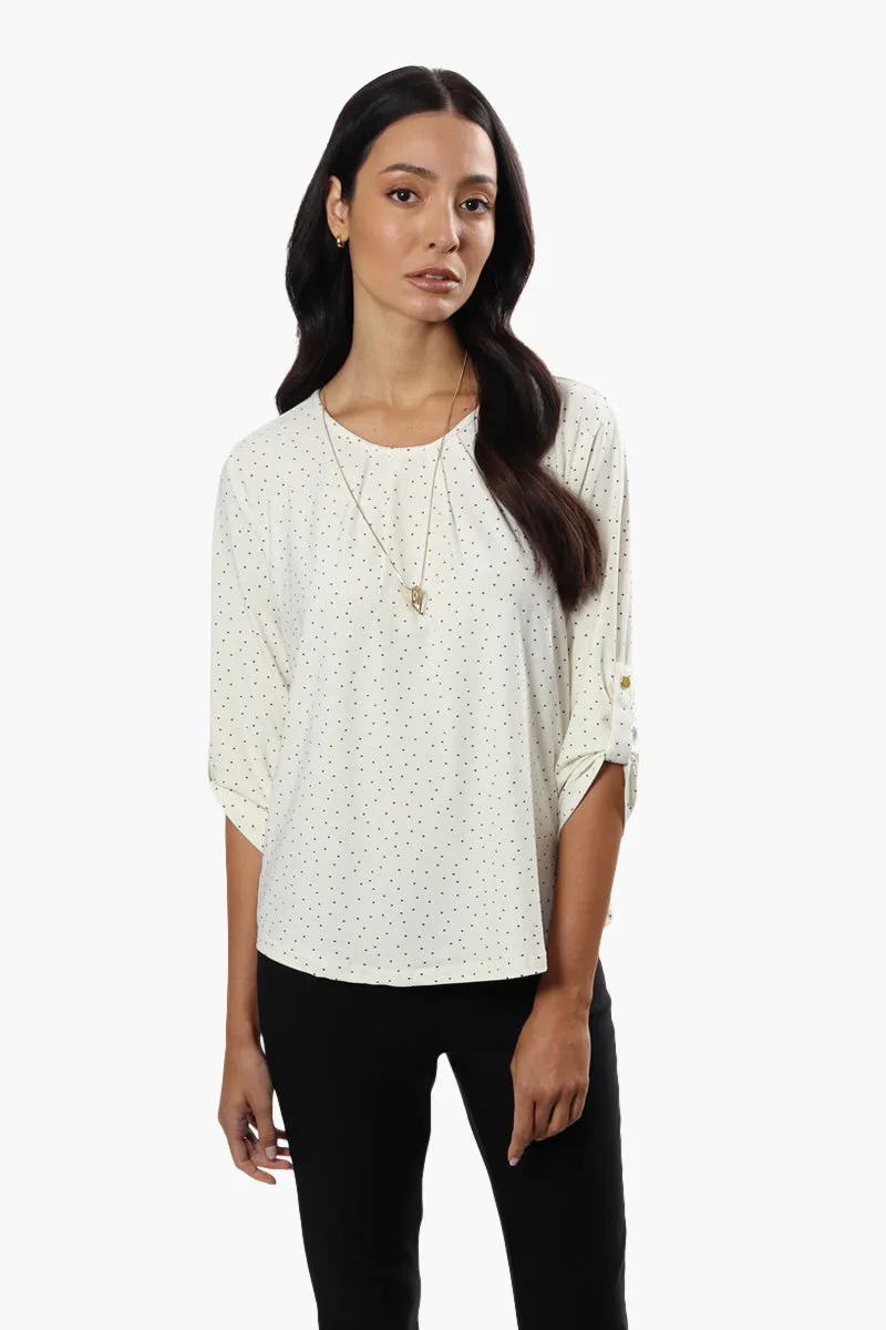 International INC Company Polka Dot Roll Up Sleeve Blouse - White sold by Fairweather