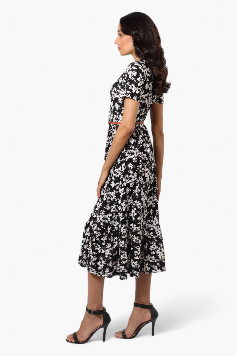 International INC Company Floral Belted Short Sleeve Maxi Dress - Black sold by Fairweather product image thumbnail 3