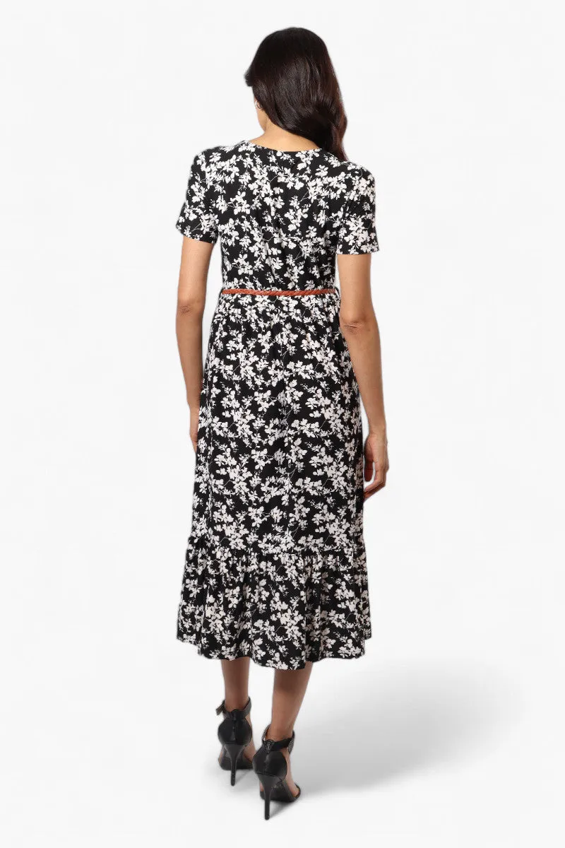 International INC Company Floral Belted Short Sleeve Maxi Dress - Black sold by Fairweather product image thumbnail 4