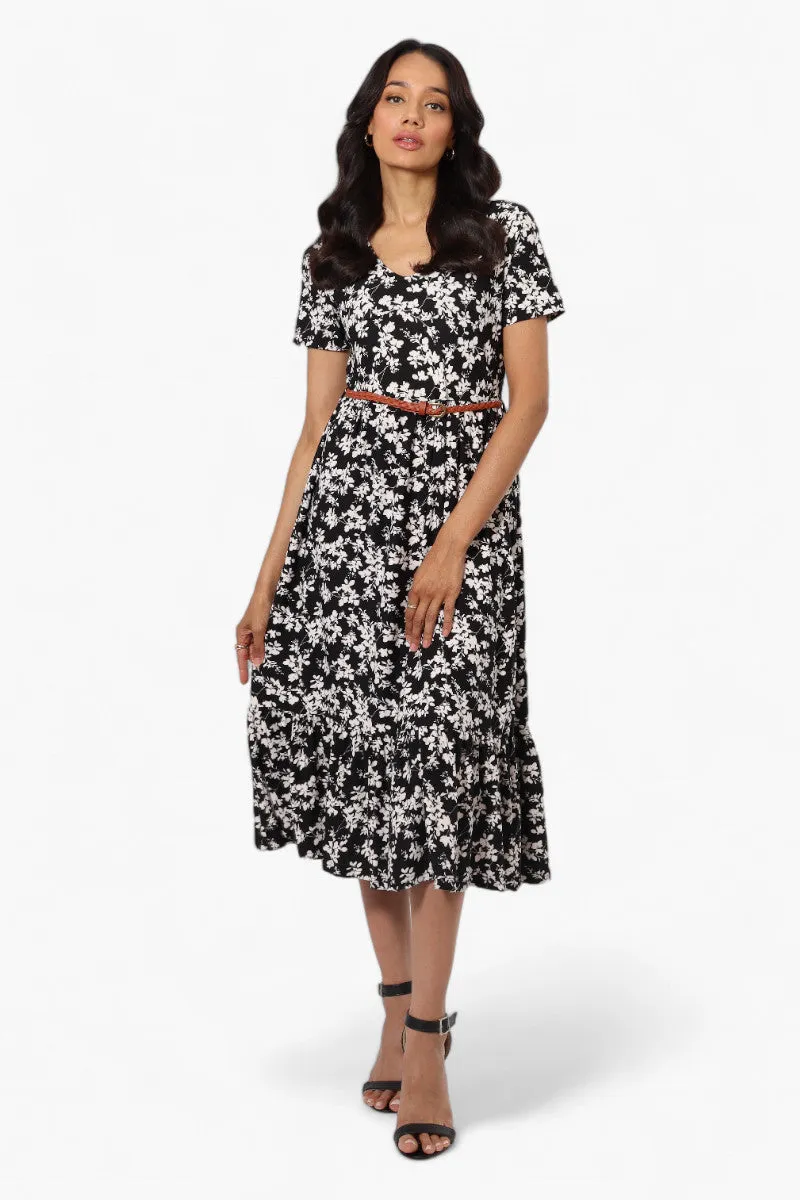 International INC Company Floral Belted Short Sleeve Maxi Dress - Black sold by Fairweather