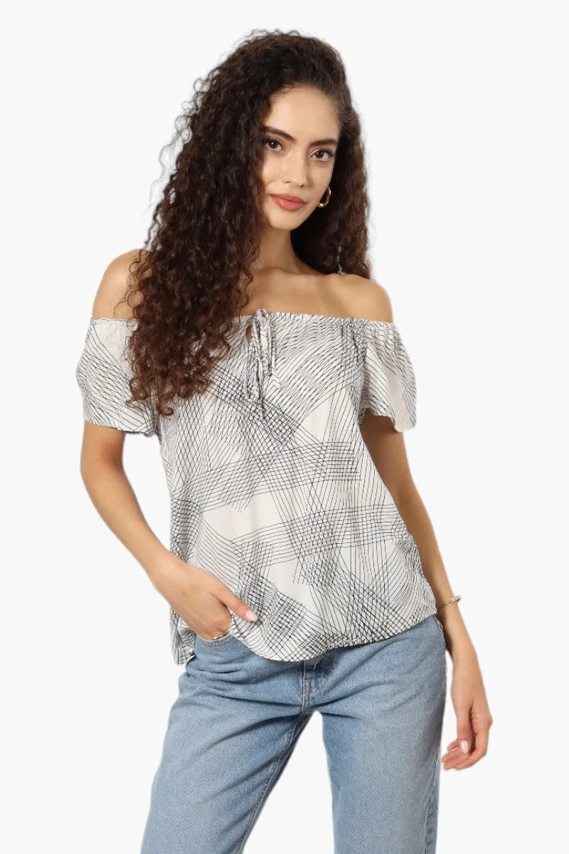 Majora Patterned Off Shoulder Flutter Blouse - Beige sold by Fairweather