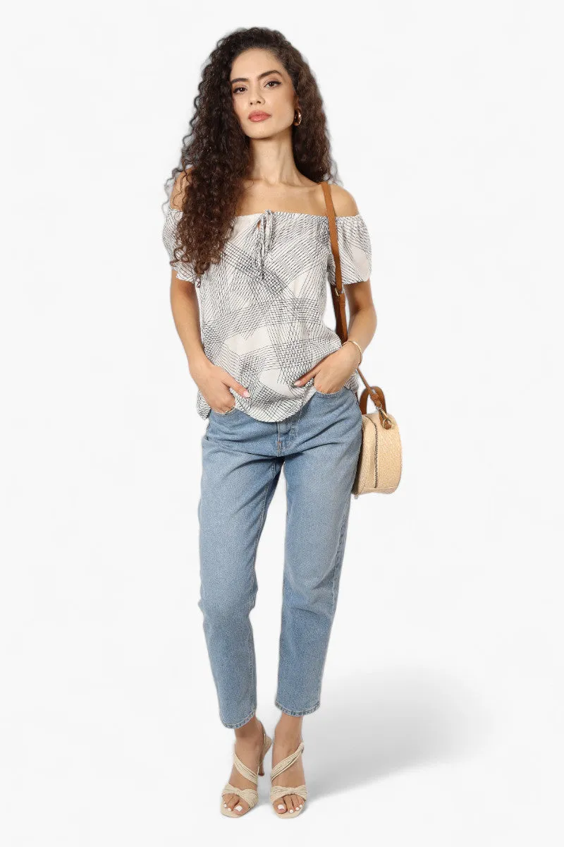 Majora Patterned Off Shoulder Flutter Blouse - Beige sold by Fairweather product image thumbnail 2