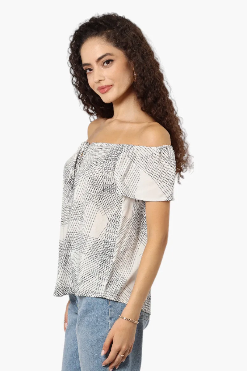 Majora Patterned Off Shoulder Flutter Blouse - Beige sold by Fairweather product image thumbnail 3