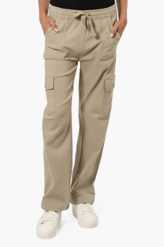 Urbanology Solid Tie Waist Cargo Pants - Beige sold by Fairweather