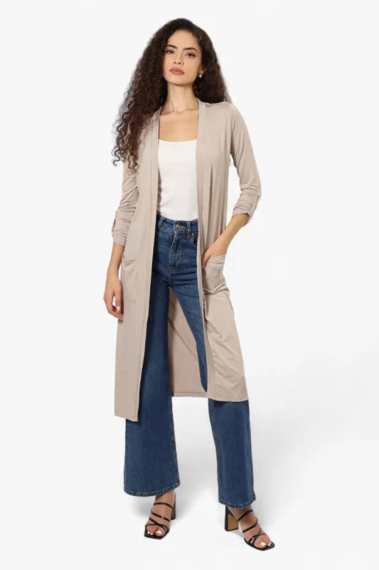 International INC Company Roll Up Sleeve Duster Cardigan - Beige sold by Fairweather