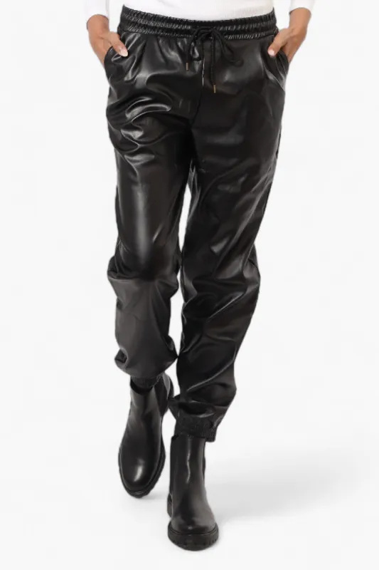 Limite Tie Waist Vegan Leather Jogger Pants - Black sold by Fairweather
