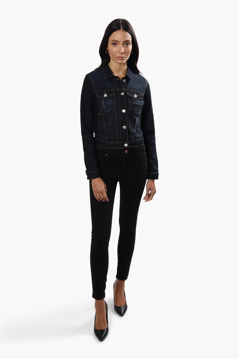 Button Front Cropped Denim Jacket - Navy sold by Fairweather product image thumbnail 2
