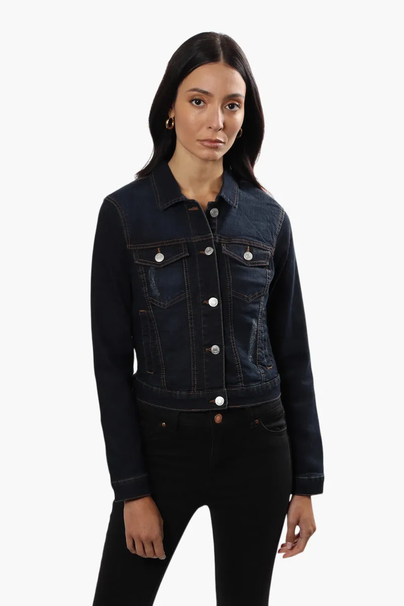 Button Front Cropped Denim Jacket - Navy sold by Fairweather