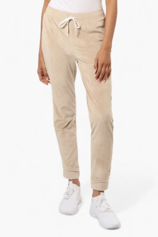 Mikk Tie Waist Velour Plush Pajama Pants - Beige sold by Fairweather