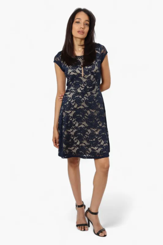 Limite Floral Lace Necklace Cocktail Dress - Navy sold by Fairweather