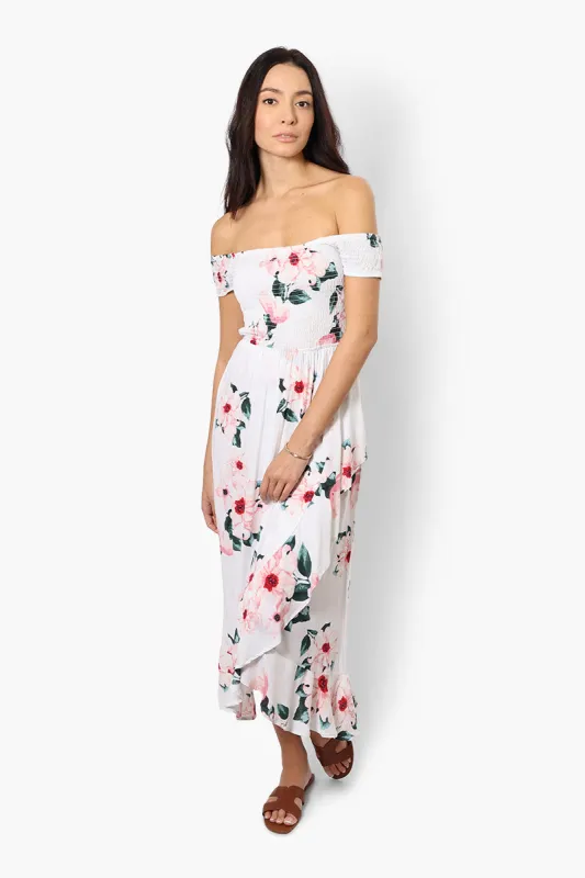 Impress Floral Smocked Top Maxi Dress - White sold by Fairweather