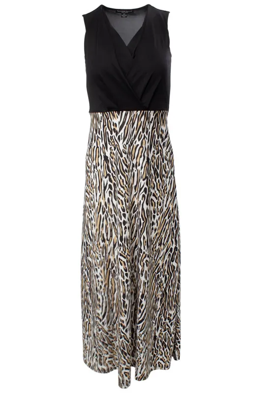 Printed Sleeveless Crossover Maxi Dress - Black sold by Fairweather