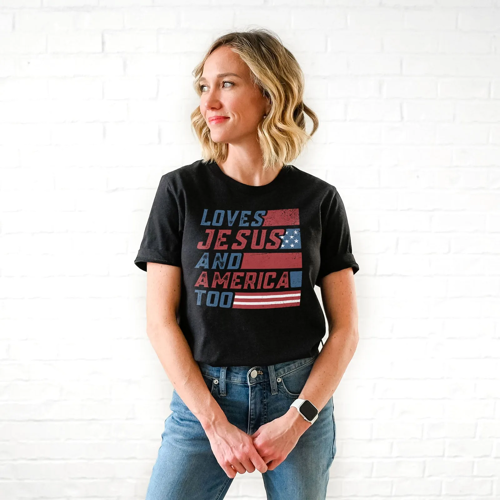 She Loves Jesus and America Tee sold by Faithful and Co. product image thumbnail 2